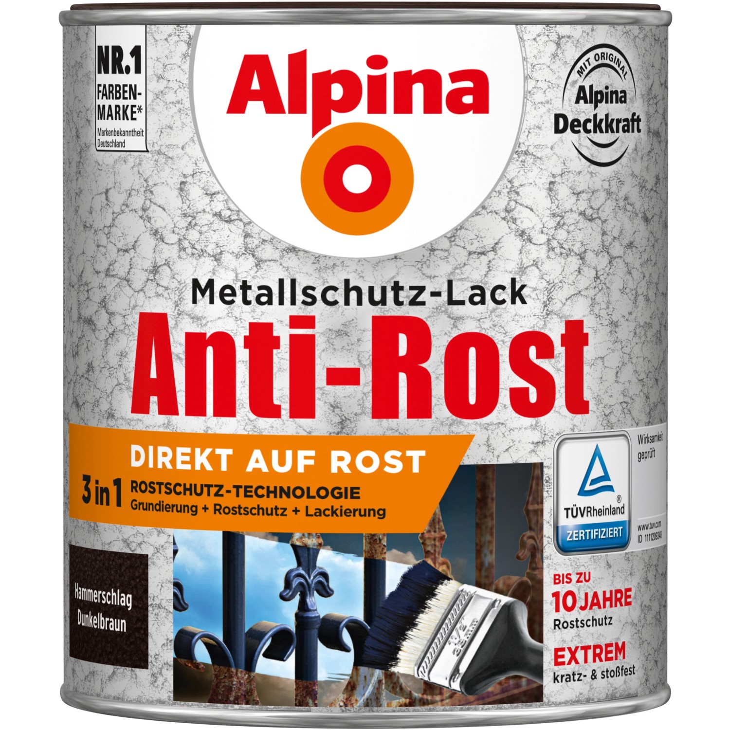 Alpina Metallschutz-Lack Anti-Rost Dunkelbraun Hammerschlag 750 ml von Alpina