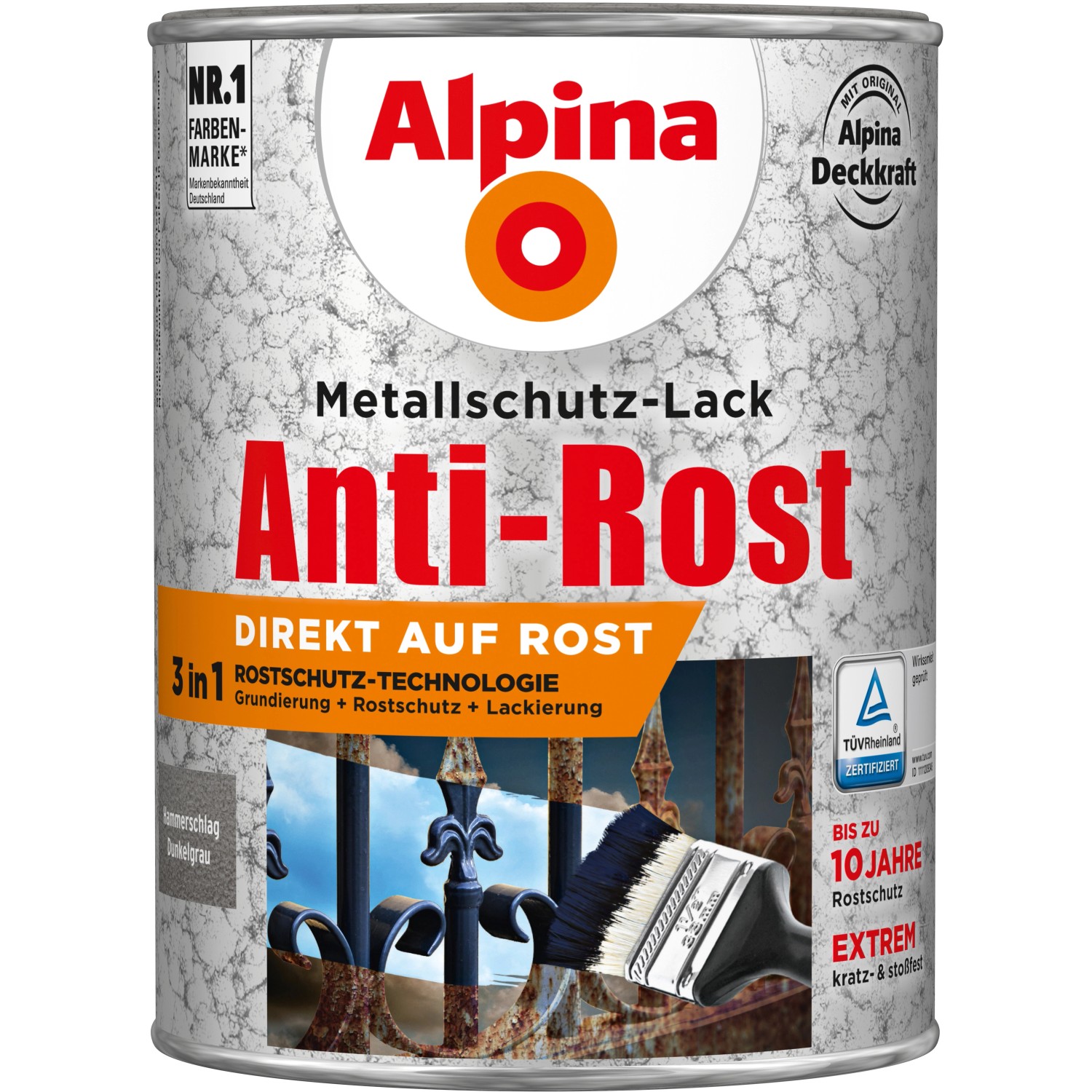 Alpina Metallschutz-Lack Anti-Rost Dunkelgrau Hammerschlag 2,5 Liter von Alpina