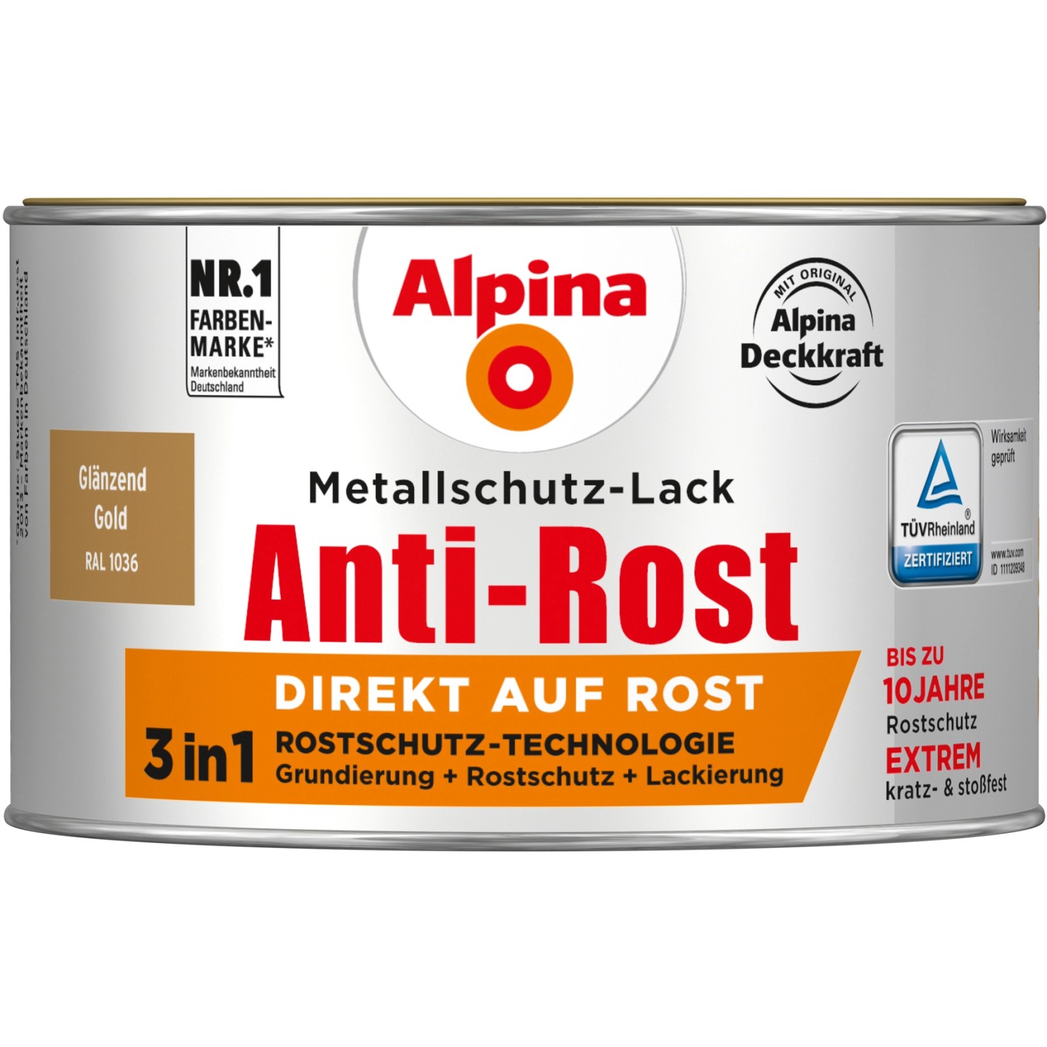 Alpina Metallschutz-Lack Anti-Rost Gold glänzend 300 ml Alpina Metallschutz-Lack Anti-Rost Gold glänzend 300 ml von Alpina