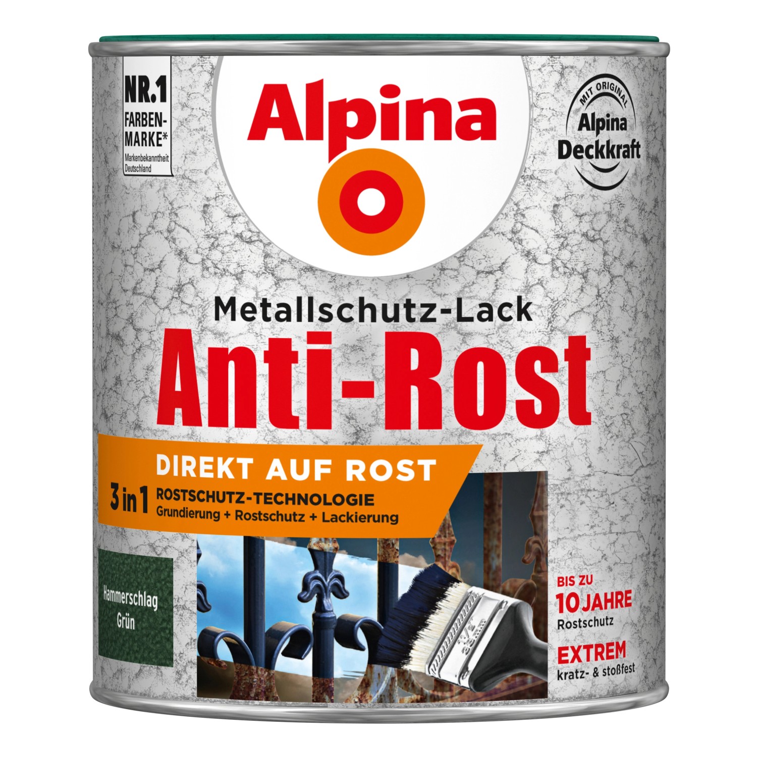 Alpina Metallschutz-Lack Anti-Rost Grün Hammerschlag 750 ml von Alpina