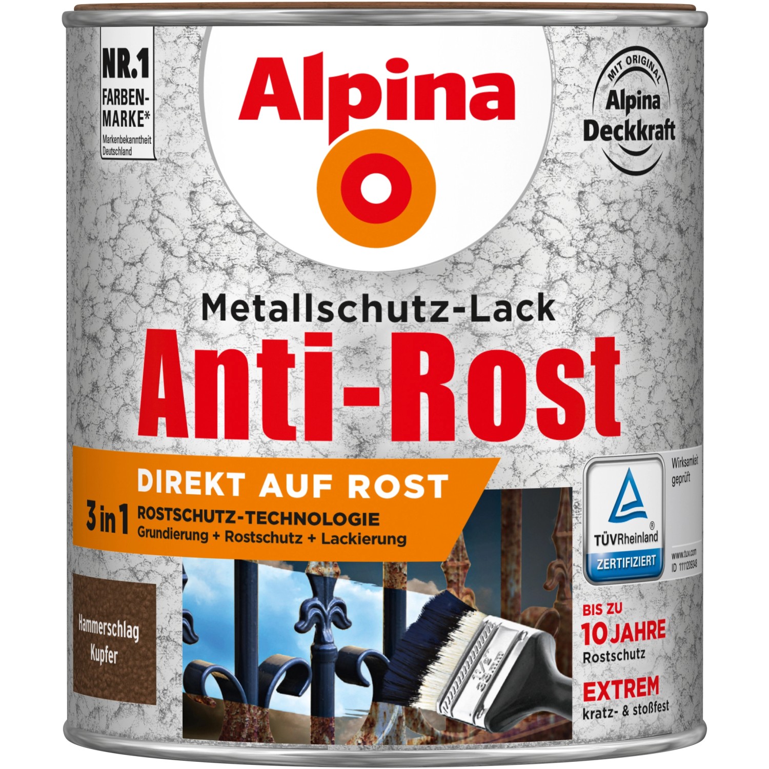 Alpina Metallschutz-Lack Anti-Rost Kupfer Hammerschlag 750 ml von Alpina