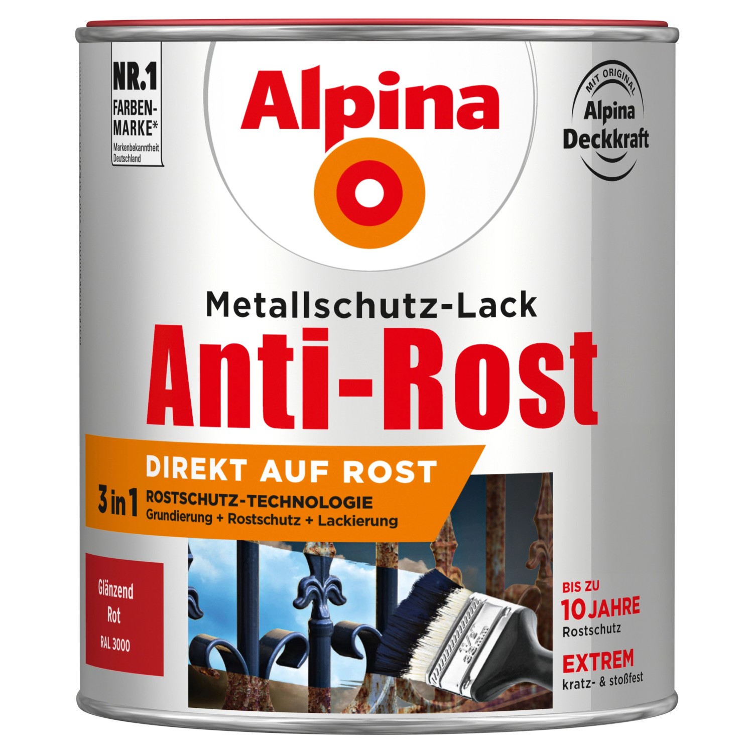 Alpina Metallschutz-Lack Anti-Rost Rot glänzend 750 ml von Alpina