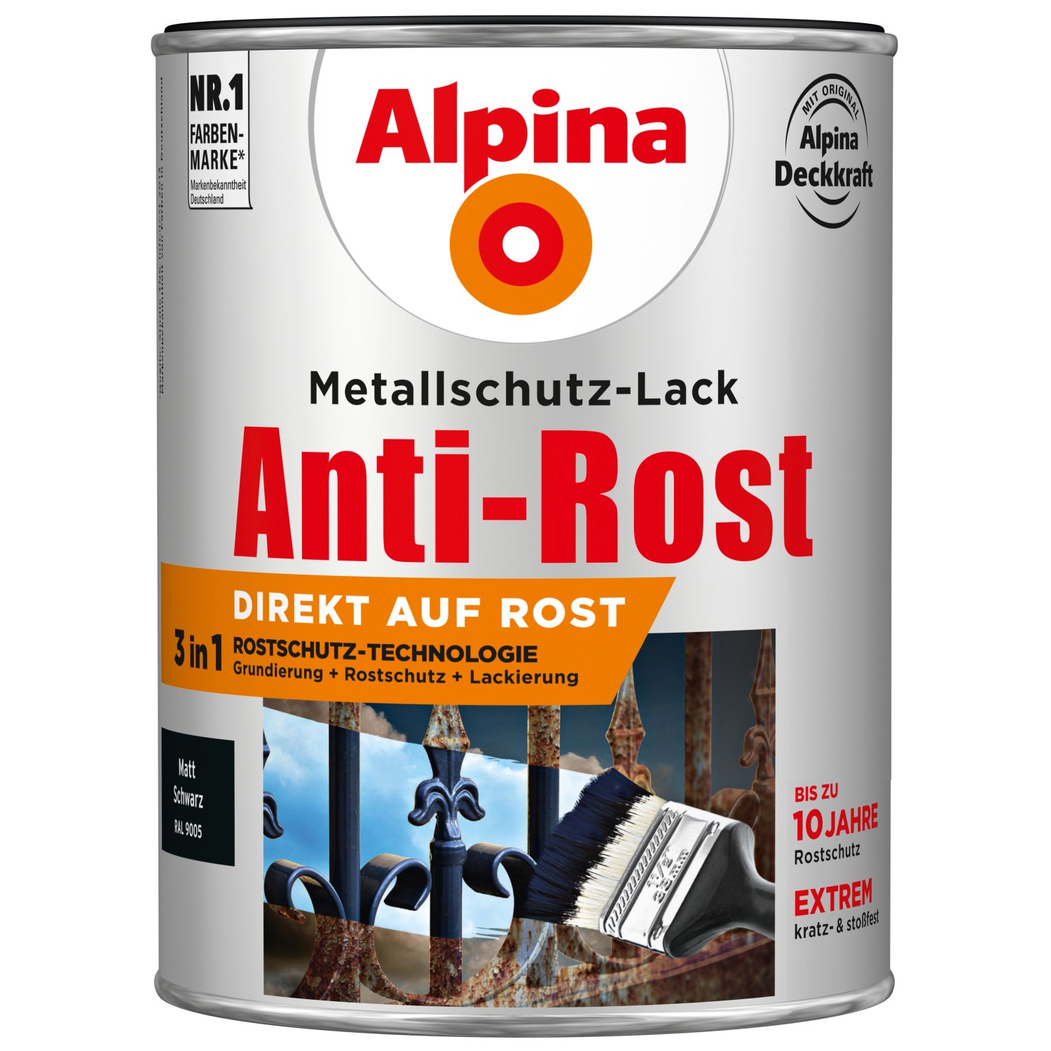 Alpina Metallschutz-Lack Anti-Rost Schwarz matt 2,5 l von Alpina