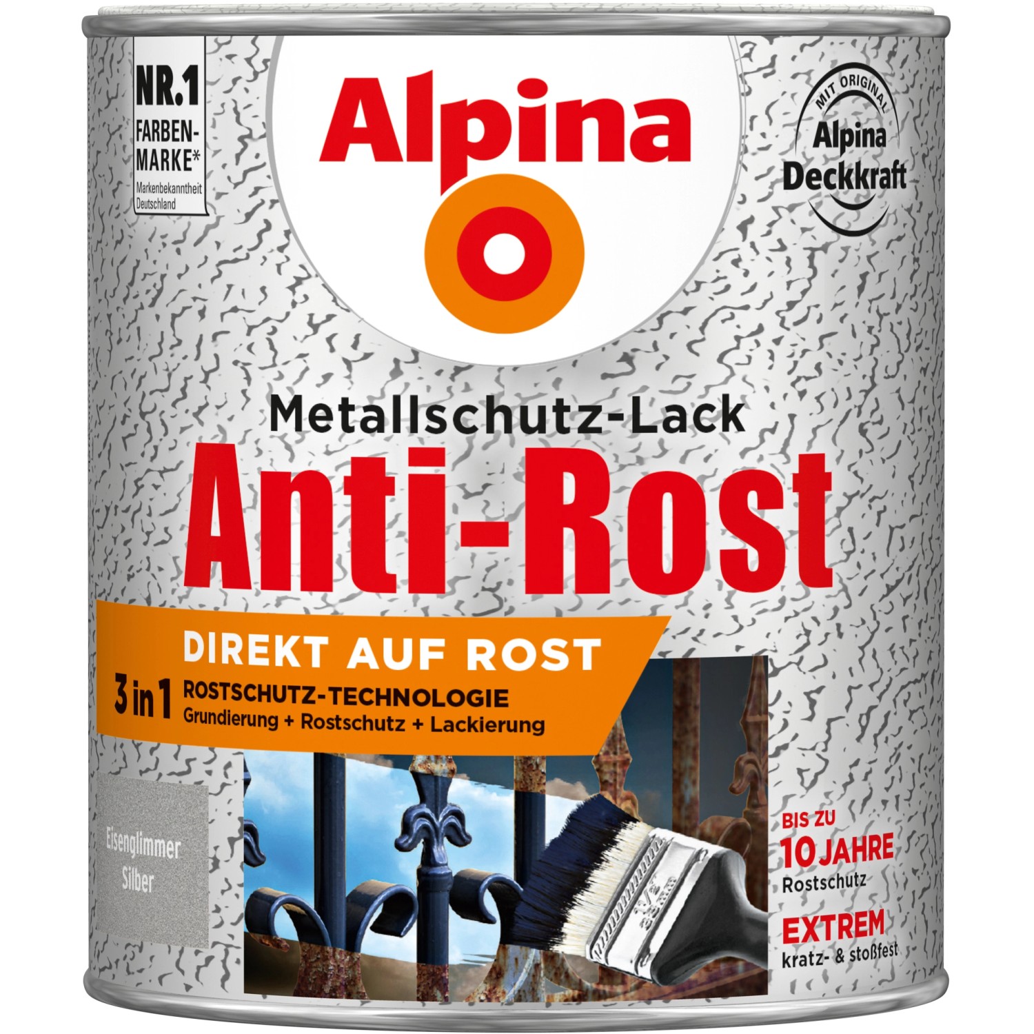 Alpina Metallschutz-Lack Anti-Rost Silber Eisenglimmer 750 ml von Alpina