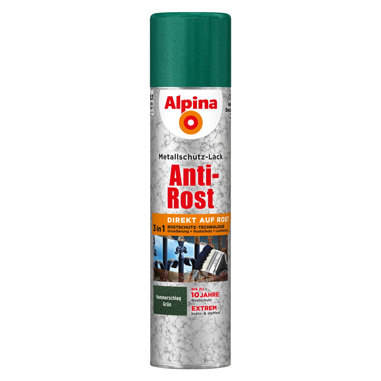 Alpina Metallschutz-Lack Anti-Rost Spray Grün Hammerschlag 400 ml von Alpina