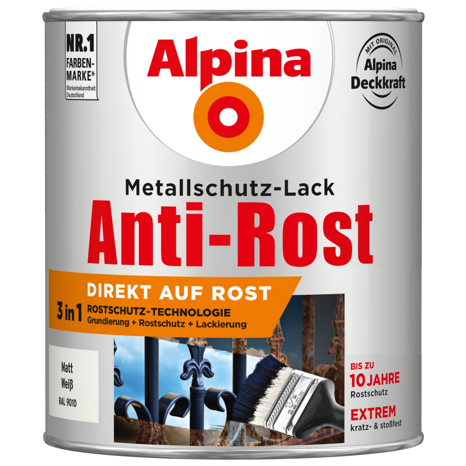 Alpina Metallschutz-Lack Anti-Rost Weiß matt 750 ml von Alpina