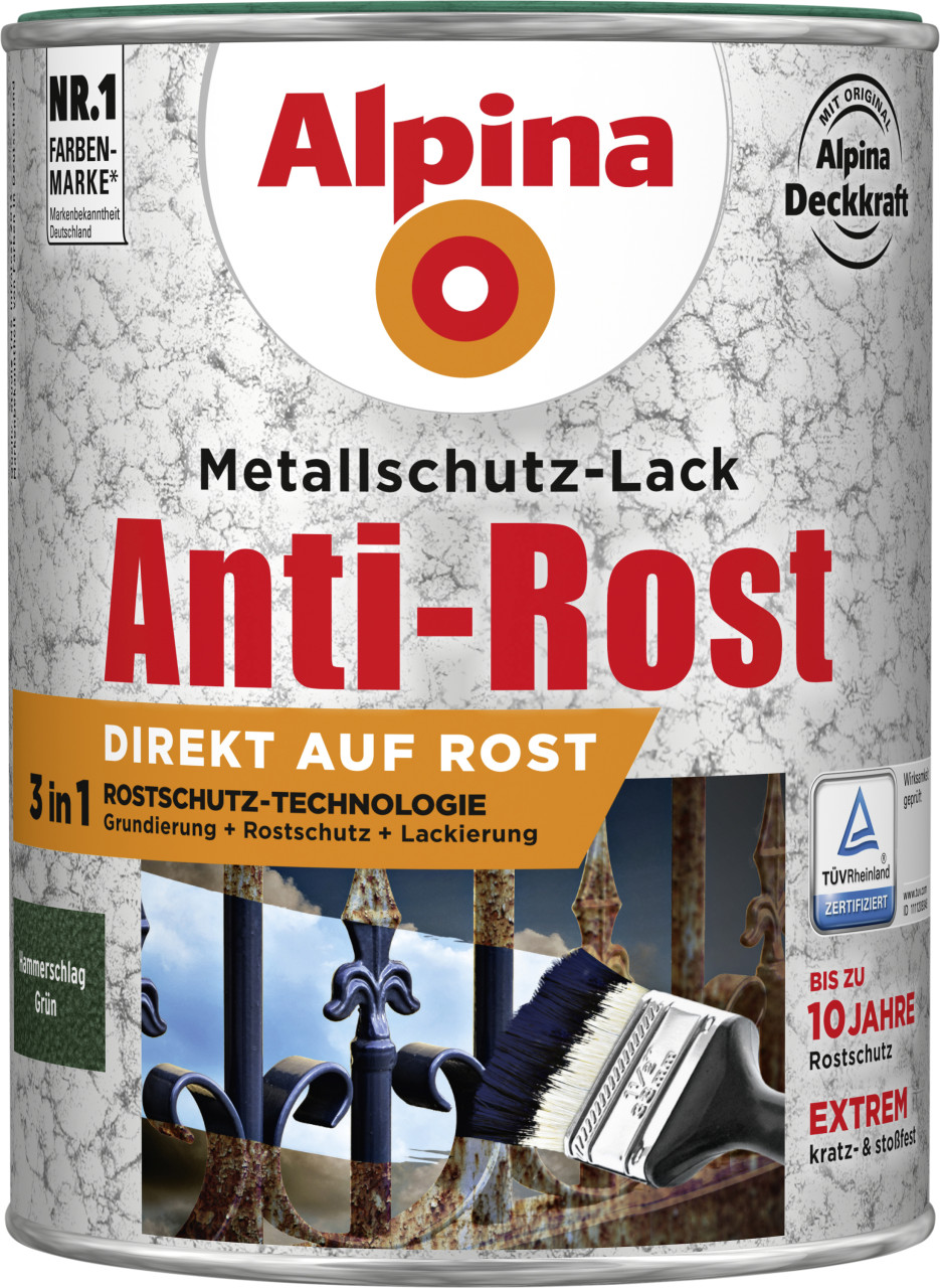 Alpina Metallschutz-Lack Hammerschlag 2,5 L grün von Alpina