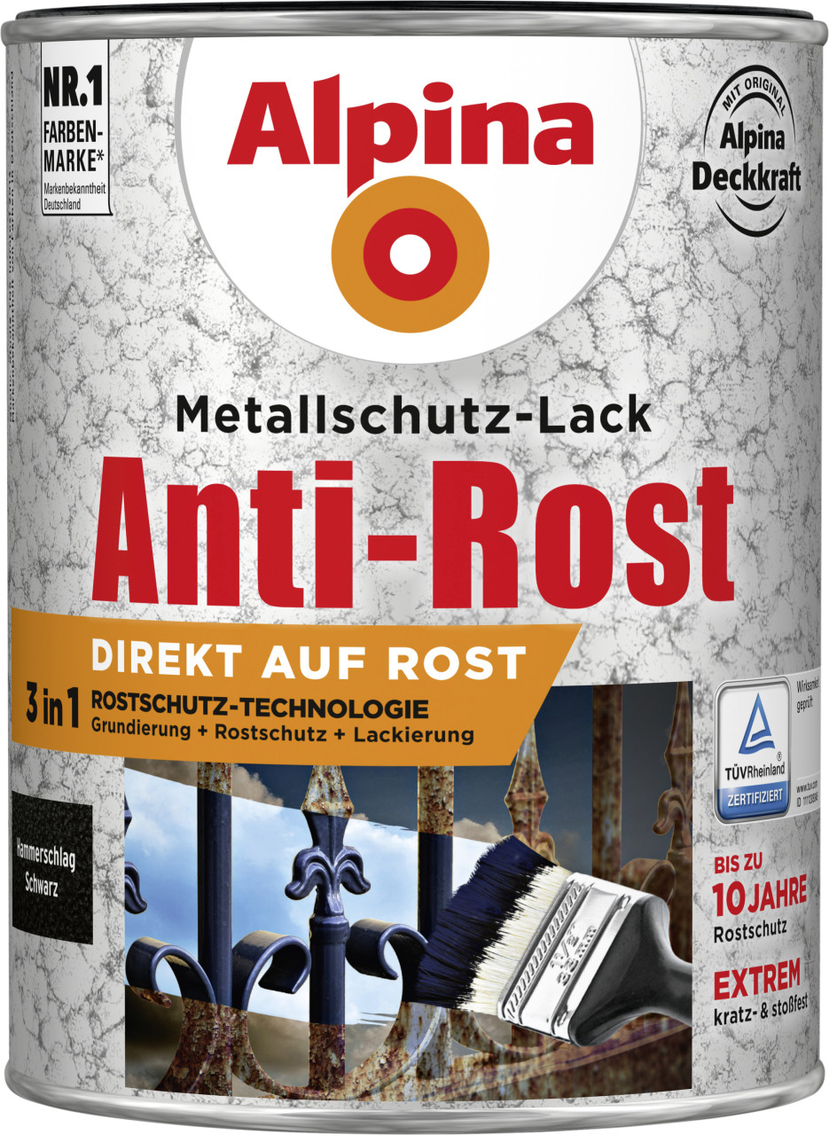 Alpina Metallschutz-Lack Hammerschlag 2,5 L schwarz von Alpina