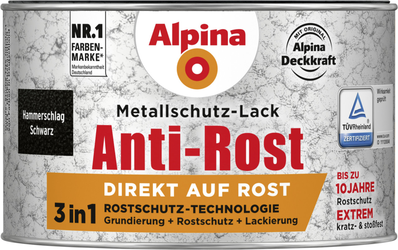 Alpina Metallschutz-Lack Hammerschlag 300 ml schwarz von Alpina
