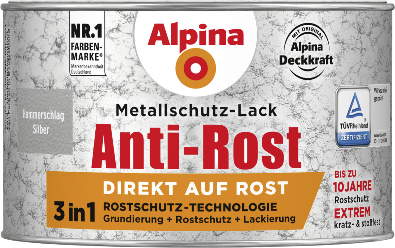 Alpina Metallschutz-Lack Hammerschlag 300 ml silber von Alpina