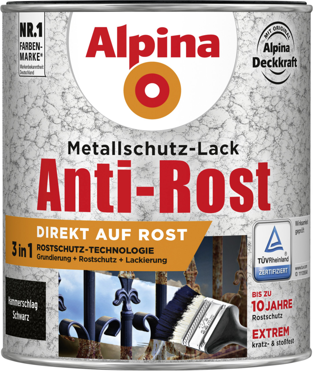 Alpina Metallschutz-Lack Hammerschlag 750 ml schwarz von Alpina