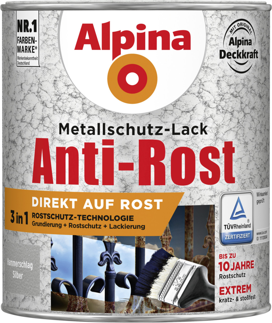 Alpina Metallschutz-Lack Hammerschlag 750 ml silber von Alpina