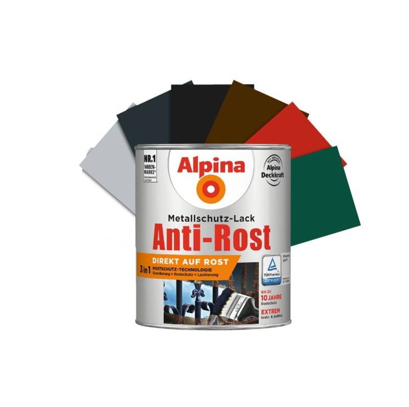 Alpina Metallschutzlack Alpina Metallschutz-Lack Anti-Rost Rostschutz Grundierung 750 ml, Spezialfarbe für die Anwendung direkt auf Rost von Alpina