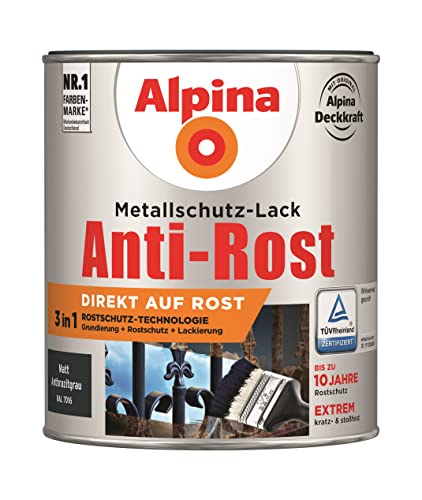 Alpina Metallschutzlack Anti-Rost Anthrazitgrau 750ml matt Alpina Metallschutzlack Anti-Rost Anthrazitgrau 750ml matt von Alpina