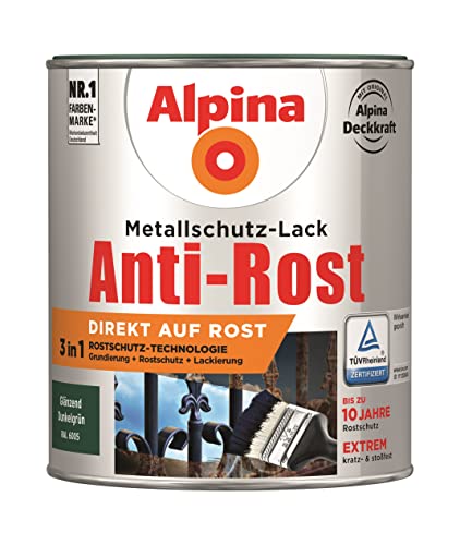 Alpina Metallschutzlack Anti-Rost Dunkelgrün 750ml glänzend von Alpina