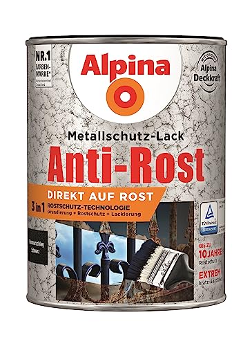 Alpina Metallschutzlack Anti-Rost Hammerschlag Schwarz 2,5 Liter von Alpina