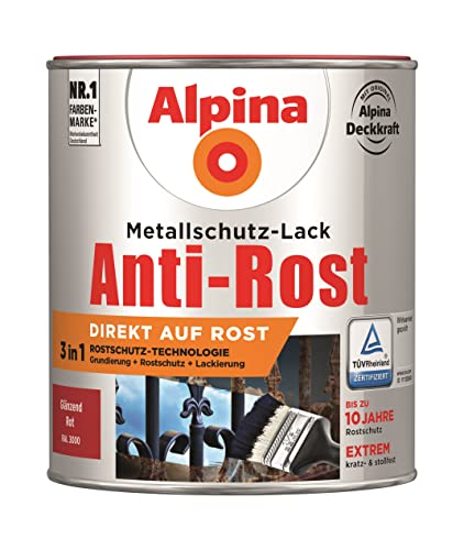Alpina Metallschutzlack Anti-Rost Rot 750ml glänzend von Alpina