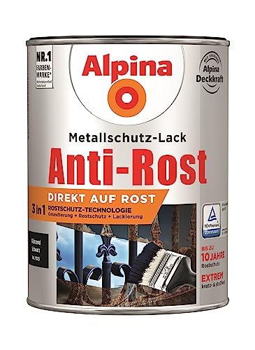 Alpina Metallschutzlack Anti-Rost Schwarz 2,5 Liter glänzend von Alpina