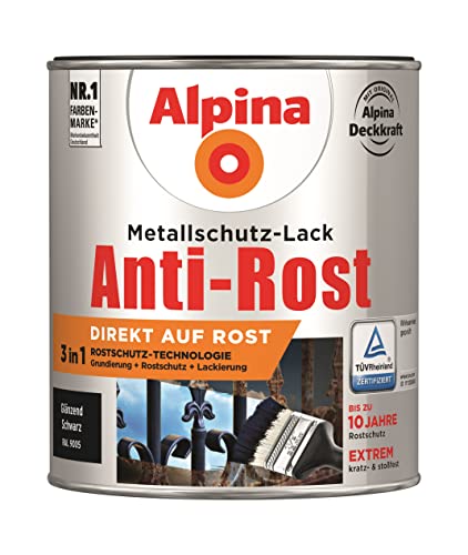 Alpina Metallschutzlack Anti-Rost Schwarz 750ml glänzend von Alpina