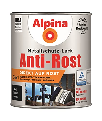 Alpina Metallschutzlack Anti-Rost Schwarz 750ml matt Alpina Metallschutzlack Anti-Rost Schwarz 750ml matt von Alpina