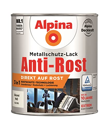 Alpina Metallschutzlack Anti-Rost Weiß 750ml glänzend von Alpina