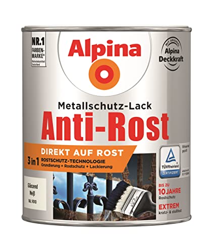 Alpina Metallschutzlack Anti-Rost Weiß 750ml glänzend von Alpina