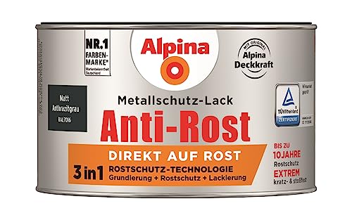 Alpina Metallschutzlack matt – Anthrazitgrau – Anti-Rost-Lack für einen Langzeit-Korrosionsschutz – Witterungs- und UV-beständig – 300ml Alpina Metallschutzlack matt – Anthrazitgrau – Anti-Rost-Lack für einen Langzeit-Korrosionsschutz – Witterungs- und UV-beständig – 300ml von Alpina