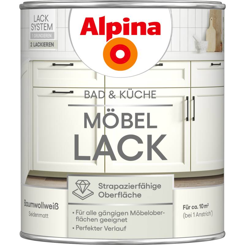 Alpina Möbellack baumwollweiß seidenmatt 750 ml von Alpina