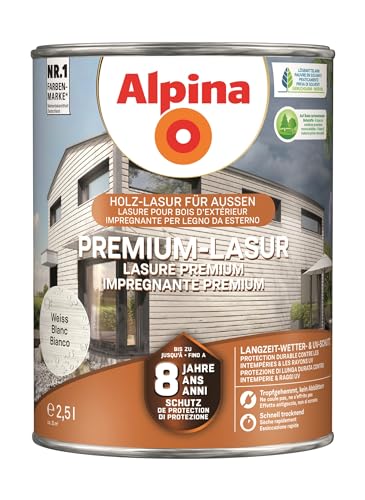 Alpina Premium-Lasur Weiß 2,5 Liter seidenmatt von Alpina