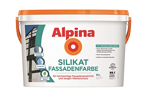 Alpina Silikat Fassadenfarbe – weiß – für hochwertige Anstriche auf mineralischen Untergründen – ergiebig, geruchsarm & wetterbeständig – 10 Liter von Alpina