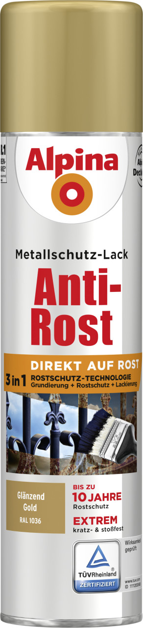 Alpina Sprühmetallschutz-Lack Anti Rost 400 ml gold glänzend von Alpina