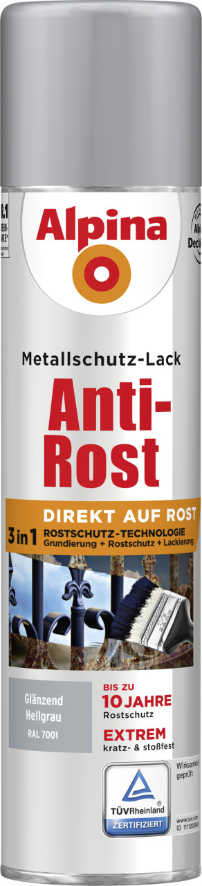 Alpina Sprühmetallschutz-Lack Anti Rost 400 ml grau glänzend von Alpina