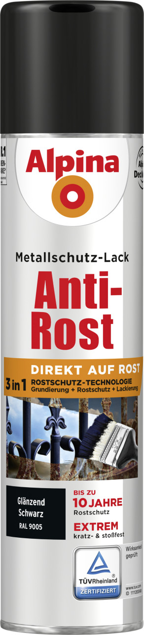 Alpina Sprühmetallschutz-Lack Anti Rost 400 ml schwarz glänzend von Alpina