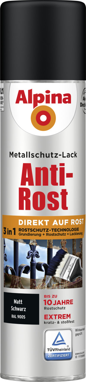 Alpina Sprühmetallschutz-Lack Anti Rost 400 ml schwarz matt von Alpina