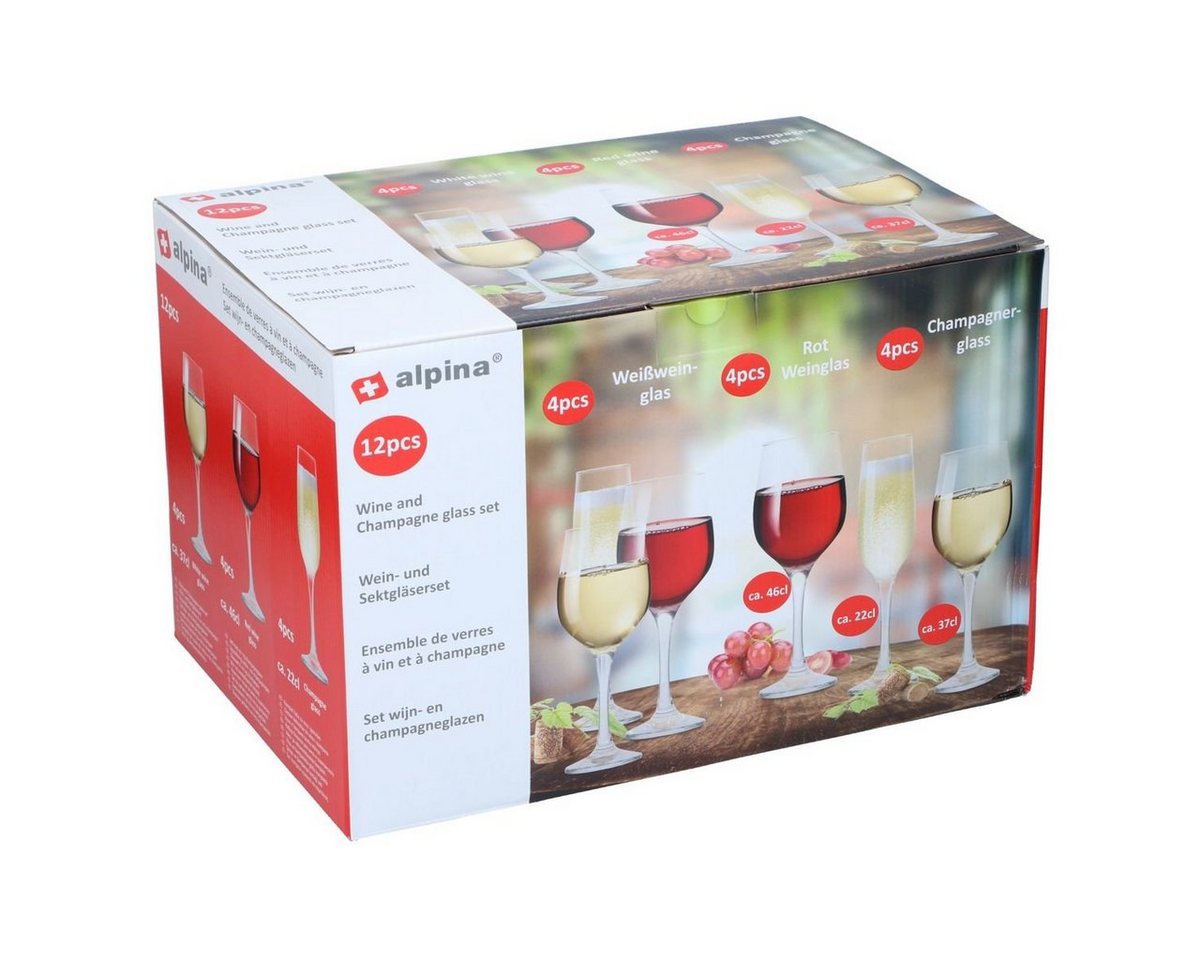 Alpina Tasse Trinkset 12tlg. Gläserset für Weiß-, Rotwein und Sekt Glassortiment, Glas von Alpina