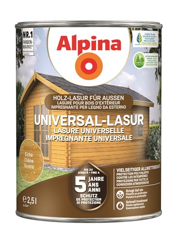 Alpina Universal-Schutz Lasur – Eiche – langanhaltender Schutz vor Witterung und Nässe – tropf- und spritzgehemmt – 2,5 Liter von Alpina