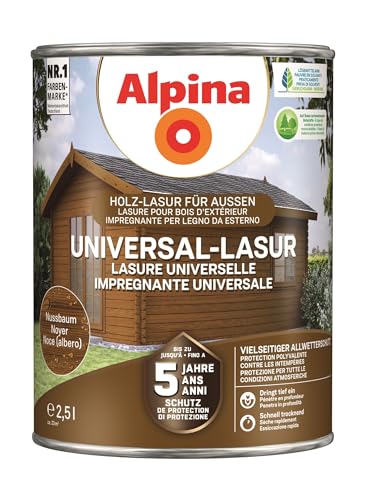 Alpina Universal-Schutz Lasur – Nussbaum – langanhaltender Schutz vor Witterung und Nässe – tropf- und spritzgehemmt – 2,5 Liter Alpina Universal-Schutz Lasur – Nussbaum – langanhaltender Schutz vor Witterung und Nässe – tropf- und spritzgehemmt – 2,5 Liter von Alpina
