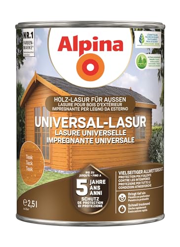 Alpina Universal-Schutz Lasur – Teak – langanhaltender Schutz vor Witterung und Nässe – tropf- und spritzgehemmt – 2,5 Liter von Alpina