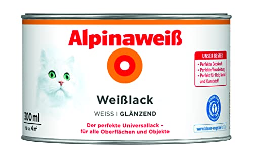 Alpinaweiß Weißlack – glänzend – Universallack für den Innen- und Außenbereich – hochdeckend, wetterbeständig & schnelltrocknend – für optimale Lackier-Ergebnisse – 300 ml von Alpina