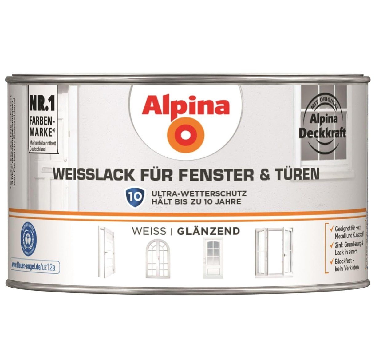 Alpina Weißlack ALPINA Weißlack, für Fenster & Türen, glänzend, 300ml von Alpina