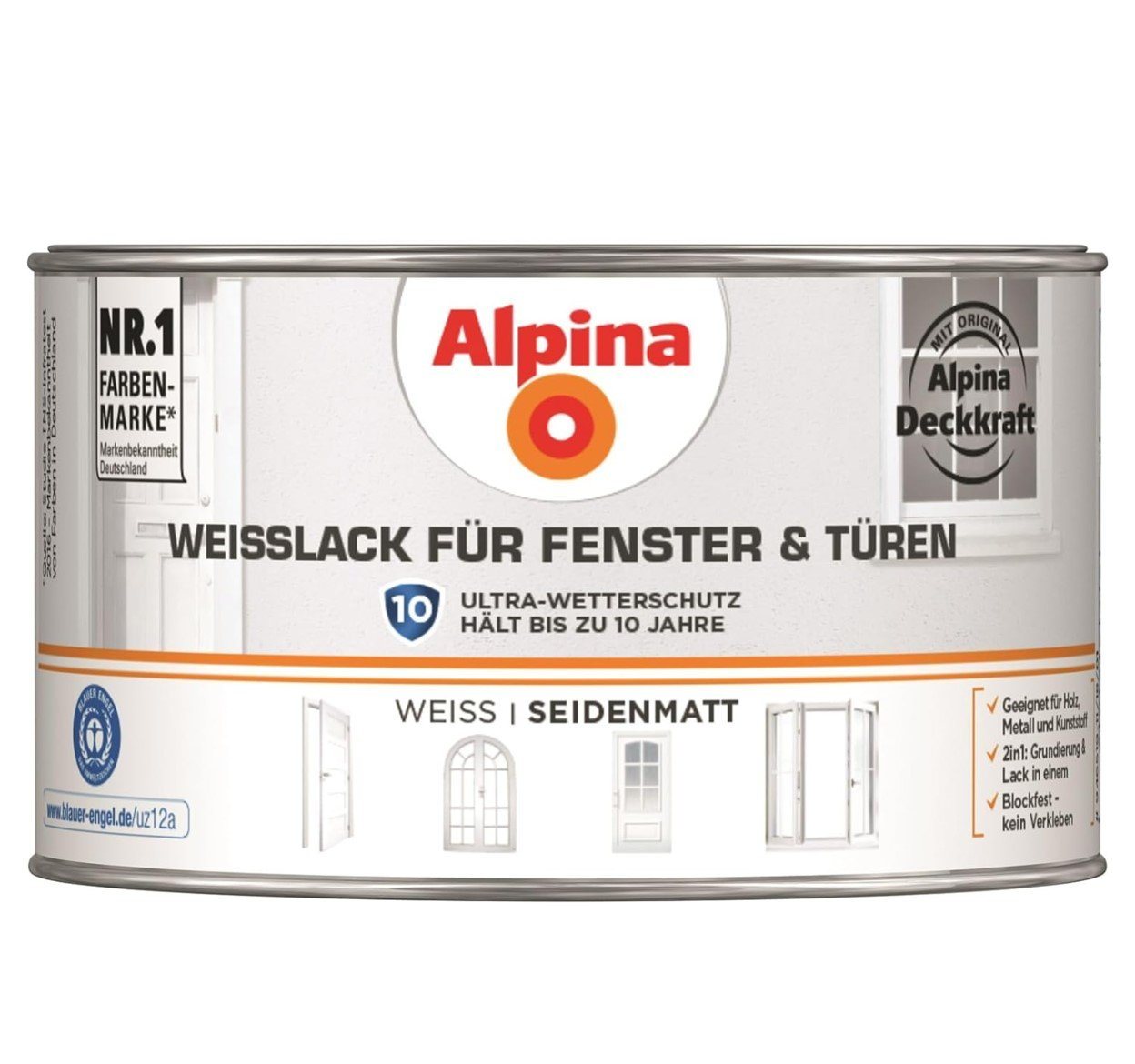Alpina Weißlack ALPINA Weißlack, für Fenster & Türen, seidenmatt, 300ml von Alpina