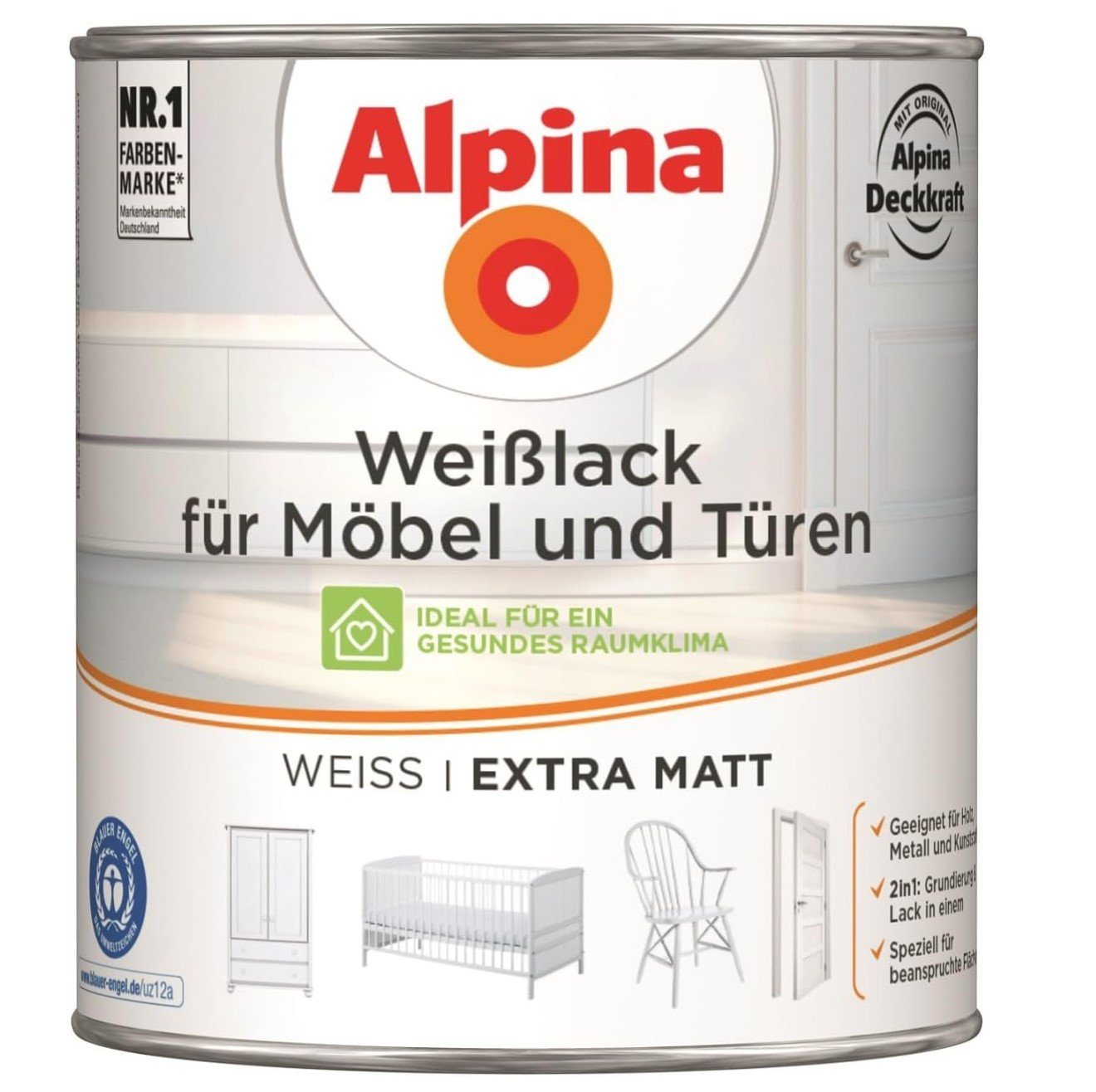 Alpina Weißlack ALPINA Weißlack für Möbel und Türen, extra matt, 750ml von Alpina