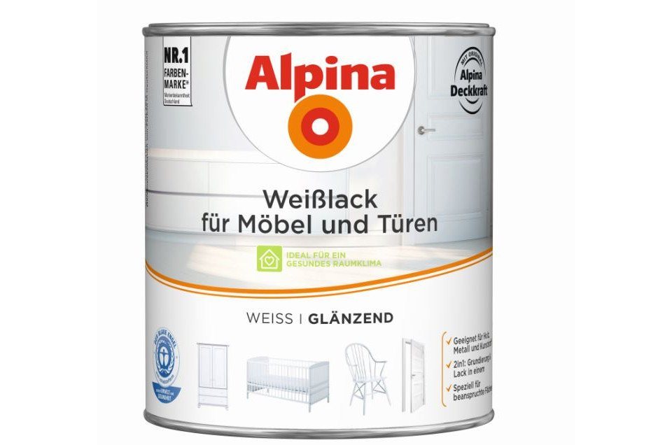 Alpina Weißlack Alpina Weißlack für Möbel und Türen 2 L weiß von Alpina