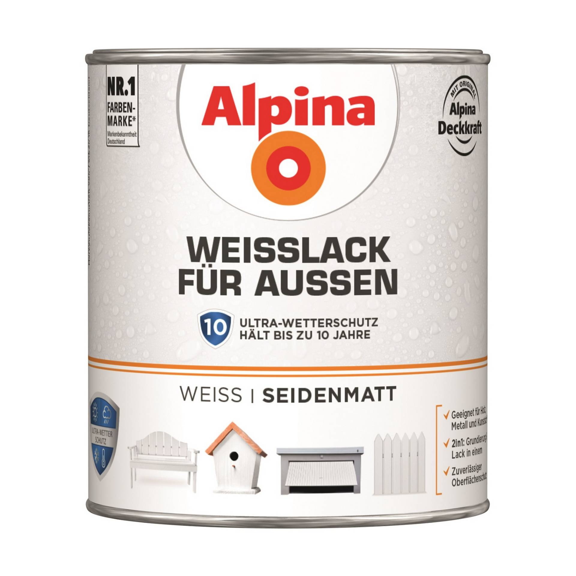 Alpina Weißlack für Außen seidenmatt 750 ml von Alpina