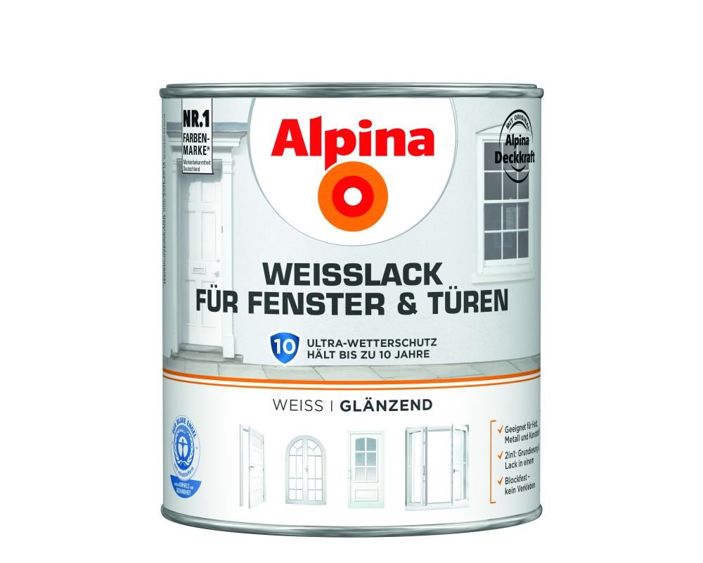 Alpina Weißlack für Fenster & Türen 2 L weiß glänzend von Alpina