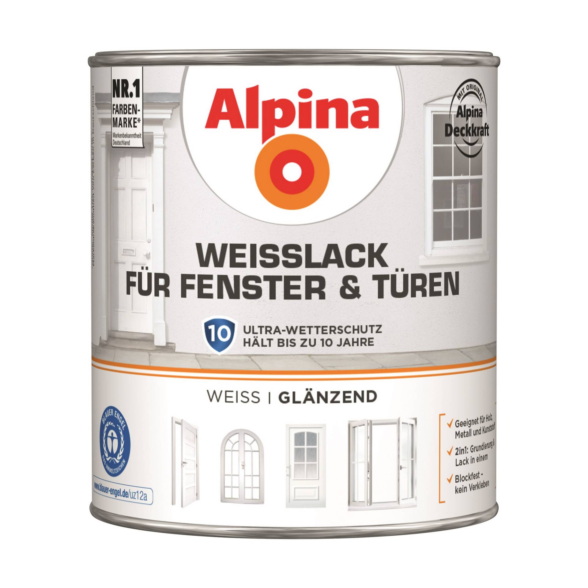 Alpina Weißlack für Fenster und Türen glänzend 2 l von Alpina