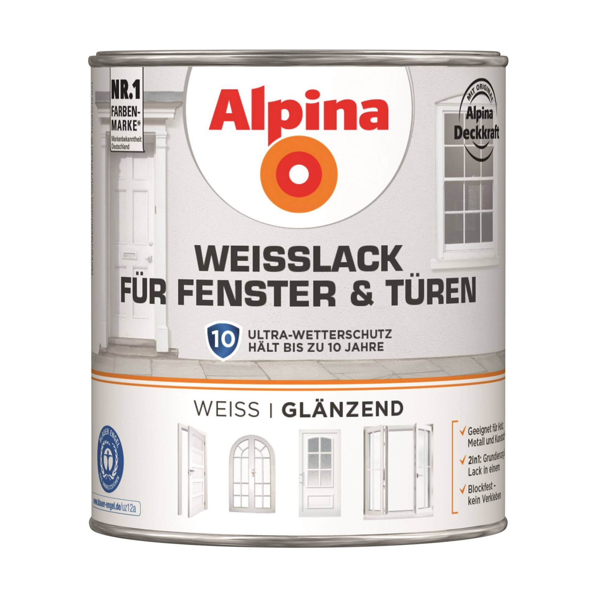 Alpina Weißlack für Fenster und Türen glänzend 750 ml von Alpina