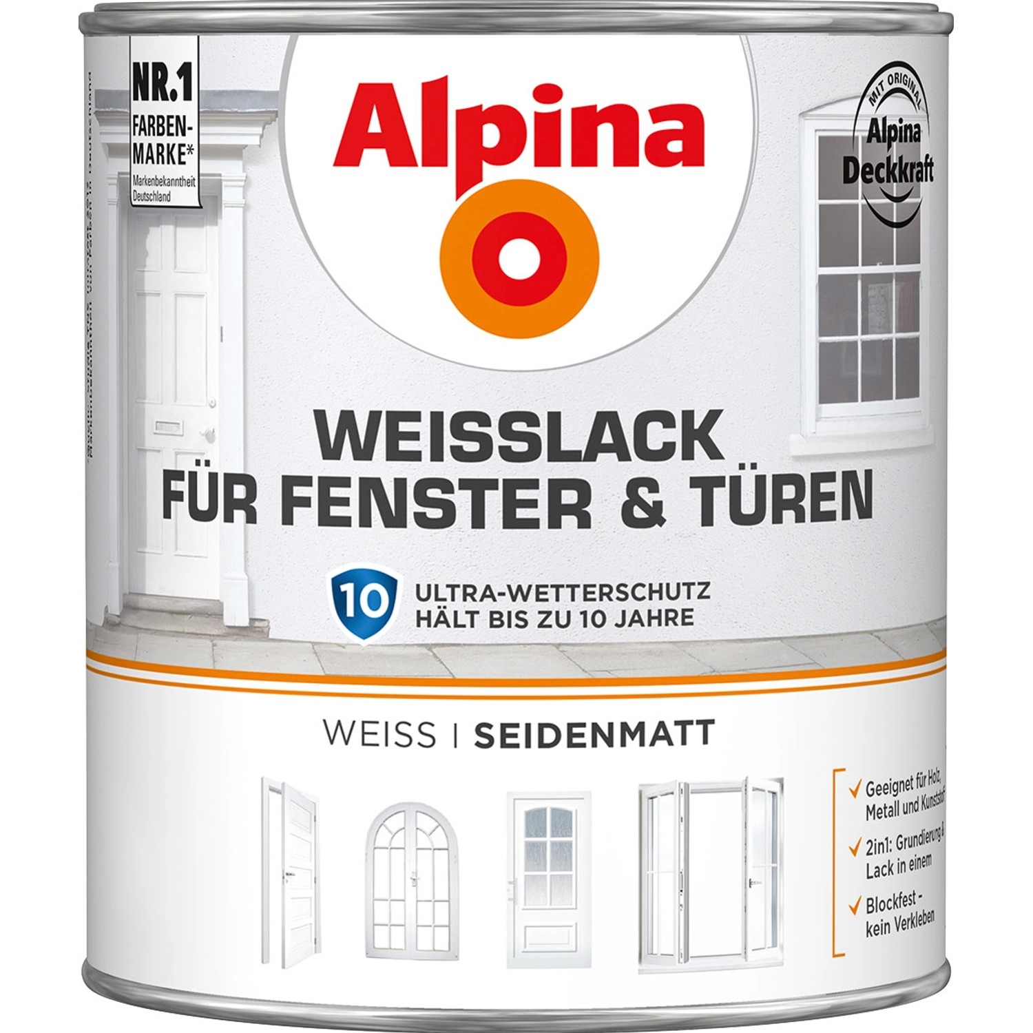 Alpina Weißlack für Fenster & Türen seidenmatt 2 Liter von Alpina