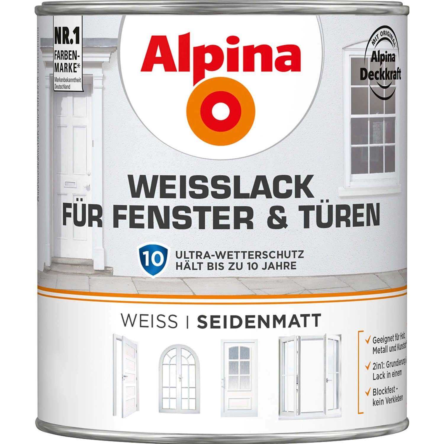 Alpina Weißlack für Fenster & Türen seidenmatt 750 ml von Alpina