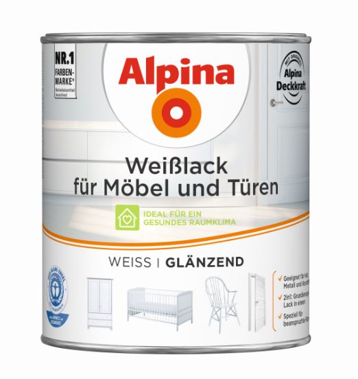 Alpina Weißlack für Möbel und Türen 750 ml weiß glänzend von Alpina